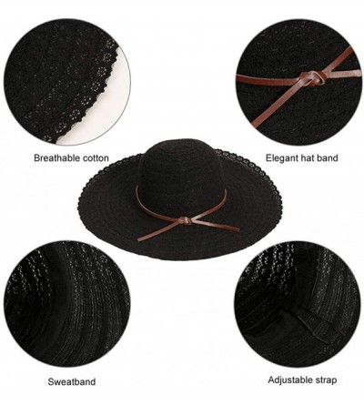 Sun Hats Beach Sun Hats for Women Cotton Foldable Wide Brim Sun Hat UPF Travel Floppy Hat - Black - CZ18RXD303Z $18.00