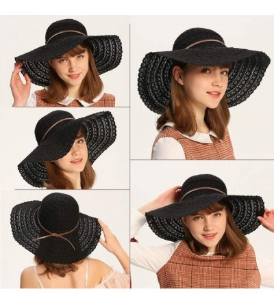 Sun Hats Beach Sun Hats for Women Cotton Foldable Wide Brim Sun Hat UPF Travel Floppy Hat - Black - CZ18RXD303Z $18.00