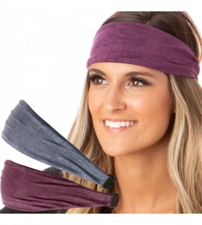 Headbands Adjustable & Stretchy Crushed Xflex Wide Headbands for Women Girls & Teens - D Grey & Plum Crushed 2pk - CH1820G66Z...