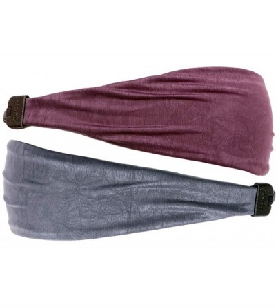 Headbands Adjustable & Stretchy Crushed Xflex Wide Headbands for Women Girls & Teens - D Grey & Plum Crushed 2pk - CH1820G66Z...