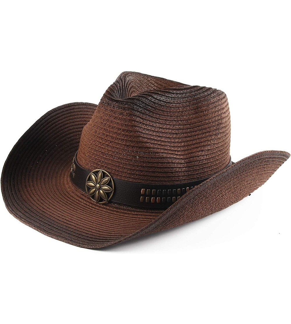 Cowboy Hats Adult Sun Straw Western Cowboy Hat Colored - Dark Coffee - CU183L9HXQ6 $17.61