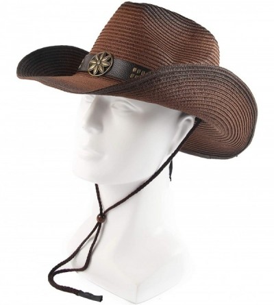 Cowboy Hats Adult Sun Straw Western Cowboy Hat Colored - Dark Coffee - CU183L9HXQ6 $17.61