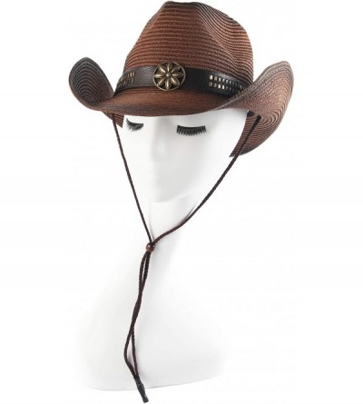 Cowboy Hats Adult Sun Straw Western Cowboy Hat Colored - Dark Coffee - CU183L9HXQ6 $17.61