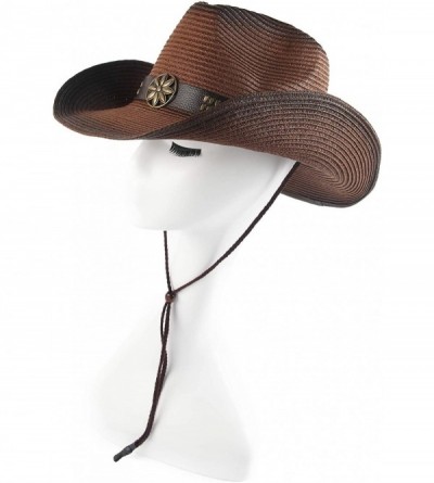 Cowboy Hats Adult Sun Straw Western Cowboy Hat Colored - Dark Coffee - CU183L9HXQ6 $17.61