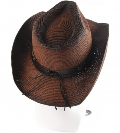 Cowboy Hats Adult Sun Straw Western Cowboy Hat Colored - Dark Coffee - CU183L9HXQ6 $17.61