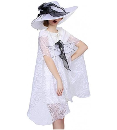 Sun Hats Women Hats Summer Big Hat Wide Brim Top Flower White Black - White Hat With Shawl - CP182LTEWRQ $46.18