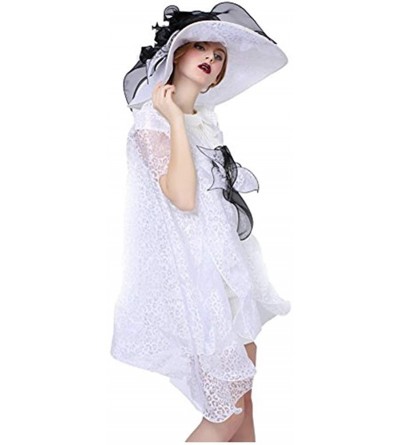 Sun Hats Women Hats Summer Big Hat Wide Brim Top Flower White Black - White Hat With Shawl - CP182LTEWRQ $46.18