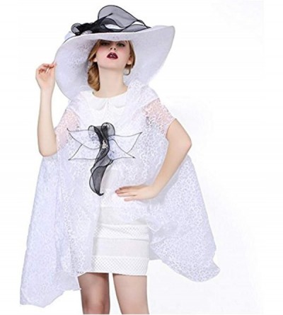 Sun Hats Women Hats Summer Big Hat Wide Brim Top Flower White Black - White Hat With Shawl - CP182LTEWRQ $46.18