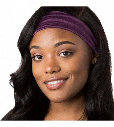 Headbands Adjustable & Stretchy Crushed Xflex Wide Headbands for Women Girls & Teens - D Grey & Plum Crushed 2pk - CH1820G66Z...