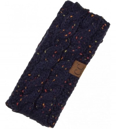 Cold Weather Headbands Womens Confetti Sherpa Lined Winter Cable Knit Headband Headwrap - Navy - CD18RY9QZT2 $26.58