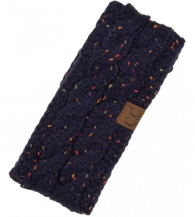 Cold Weather Headbands Womens Confetti Sherpa Lined Winter Cable Knit Headband Headwrap - Navy - CD18RY9QZT2 $15.59