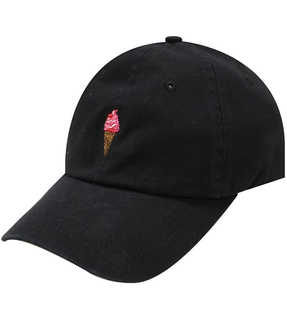 Baseball Caps Summer Ice Cream Cotton Baseball Cap - Black - CF12I5DJVF5 $10.93