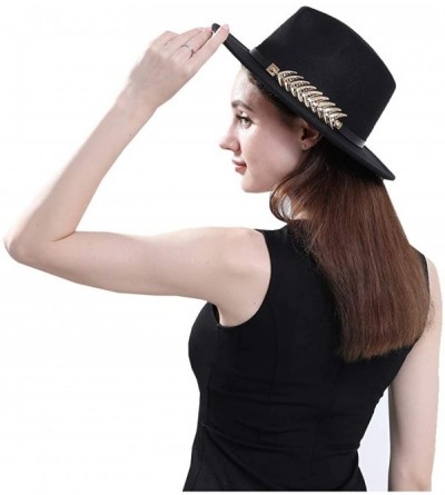 Fedoras Women's Wide Brim Fedora Panama Hat with Metal Belt Buckle - D-red-1 - CG18NI5D4NI $16.94