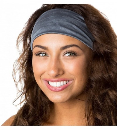 Headbands Adjustable & Stretchy Crushed Xflex Wide Headbands for Women Girls & Teens - D Grey & Plum Crushed 2pk - CH1820G66Z...