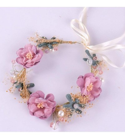 Headbands Women's Bridal Headband Child Garland Hair Wreath Handmade Wedding Headpiece - 054-pink - CU18R9LR32T $10.97