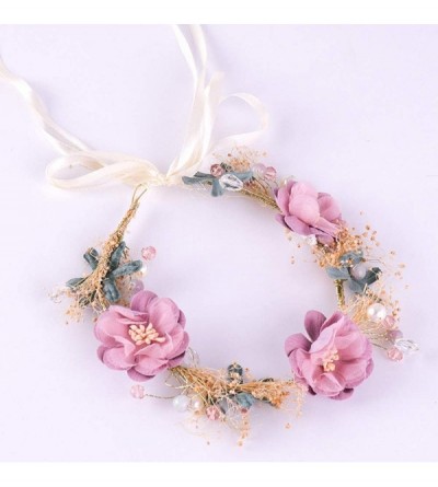 Headbands Women's Bridal Headband Child Garland Hair Wreath Handmade Wedding Headpiece - 054-pink - CU18R9LR32T $10.97