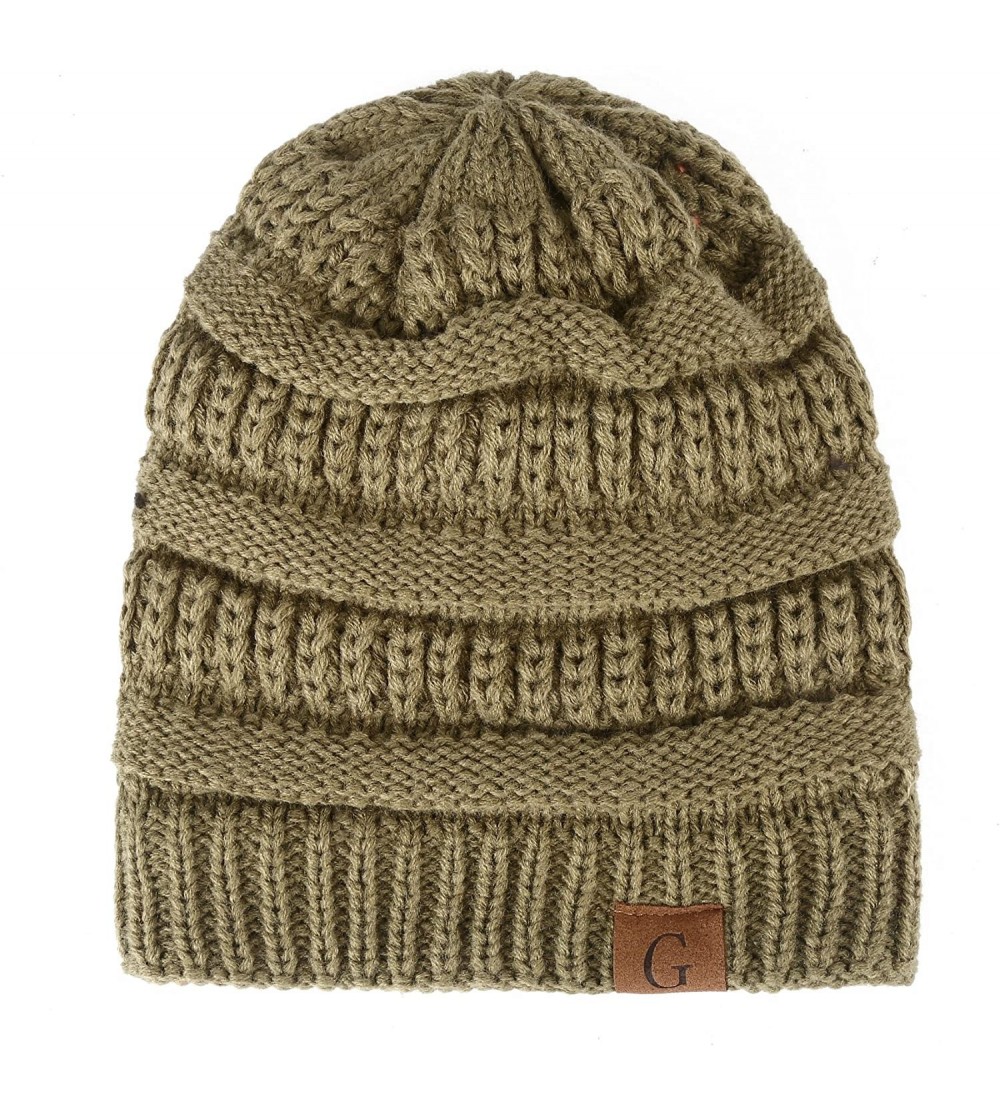 Skullies & Beanies Mens Womens Winter Cable Knit Slouchy Beanie Skully Cap Hat - Olive - CB1875MME6T $10.55