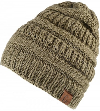 Skullies & Beanies Mens Womens Winter Cable Knit Slouchy Beanie Skully Cap Hat - Olive - CB1875MME6T $10.55