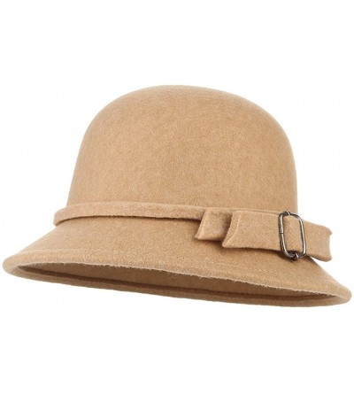 Bucket Hats Women Winter Felt Bucket Hat Solid Cloche Hat - Cream - CK18H02AXZD $7.24