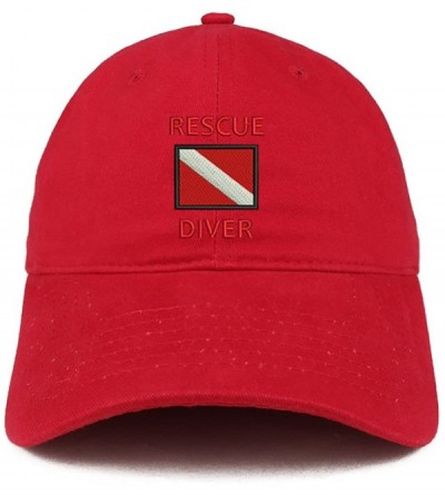 Baseball Caps Rescue Diver Flag Embroidered Low Profile Soft Cotton Baseball Cap - Red - CV184UUUKHQ $33.02
