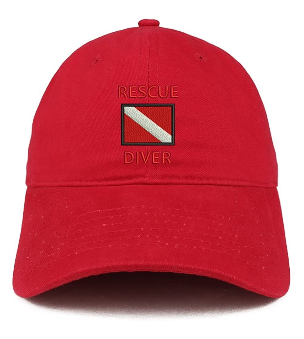 Baseball Caps Rescue Diver Flag Embroidered Low Profile Soft Cotton Baseball Cap - Red - CV184UUUKHQ $33.02