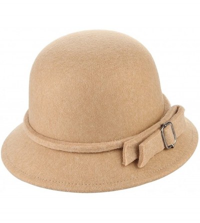 Bucket Hats Women Winter Felt Bucket Hat Solid Cloche Hat - Cream - CK18H02AXZD $7.24