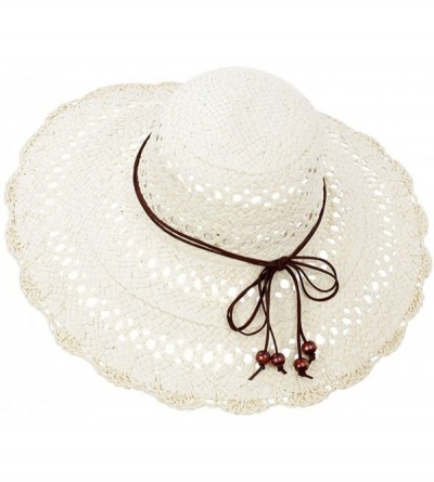 Sun Hats Women Summer Packable Travel Beach Straw Hat - Hollow Woven Floppy Wide Brim Sun Cap - Off-wihte - C212IXXL5SN $23.45