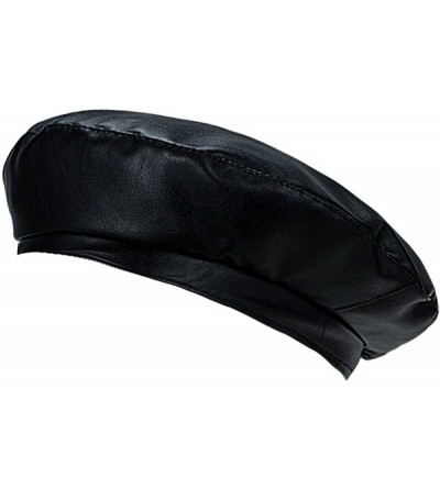 Berets Women Beret Hat PU Leather Cap - 3a122-pu Leather-black - CP18AG82TZL $26.94