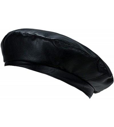 Berets Women Beret Hat PU Leather Cap - 3a122-pu Leather-black - CP18AG82TZL $11.87