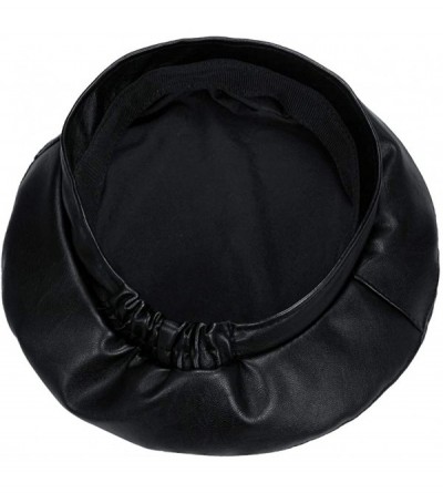 Berets Women Beret Hat PU Leather Cap - 3a122-pu Leather-black - CP18AG82TZL $11.87