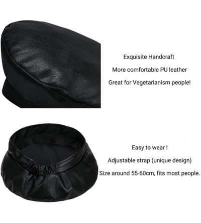 Berets Women Beret Hat PU Leather Cap - 3a122-pu Leather-black - CP18AG82TZL $11.87