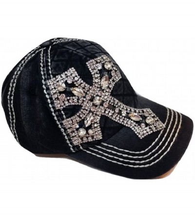 Baseball Caps Women's Rhinestone Cross Quilted Bling Baseball Cap - Black - CC17YC299Y7 $35.35