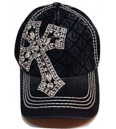 Baseball Caps Women's Rhinestone Cross Quilted Bling Baseball Cap - Black - CC17YC299Y7 $35.35