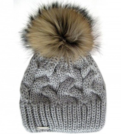 Skullies & Beanies Warm and Soft Winter Beanie with Detachable Genuine Raccoon Fur Pom M-179SRN - Gray - CI11ZTTBOFJ $30.90