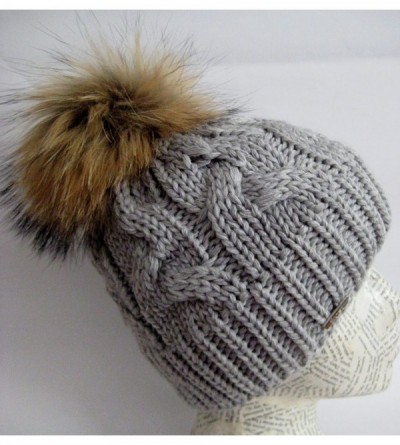 Skullies & Beanies Warm and Soft Winter Beanie with Detachable Genuine Raccoon Fur Pom M-179SRN - Gray - CI11ZTTBOFJ $30.90