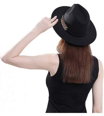 Fedoras Women's Wide Brim Fedora Panama Hat with Metal Belt Buckle - D-red-1 - CG18NI5D4NI $16.94