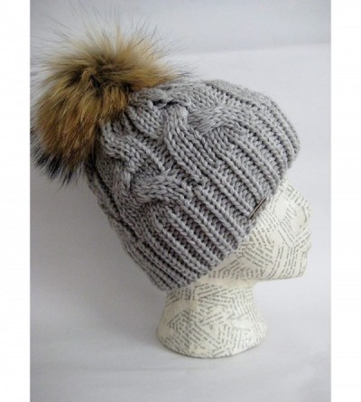 Skullies & Beanies Warm and Soft Winter Beanie with Detachable Genuine Raccoon Fur Pom M-179SRN - Gray - CI11ZTTBOFJ $30.90