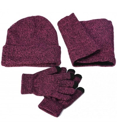 Skullies & Beanies Men Women Winter Warm Beanie Scarf Touch Screen Gloves Fleece Knitted Set - Purple - C118K6Z8KKT $13.41