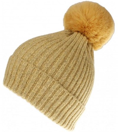 Skullies & Beanies Women Winter Knit-Beanie-Hats with Pom - Yellow - CO18L50QOM5 $9.66