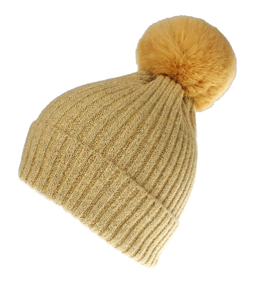 Skullies & Beanies Women Winter Knit-Beanie-Hats with Pom - Yellow - CO18L50QOM5 $9.66