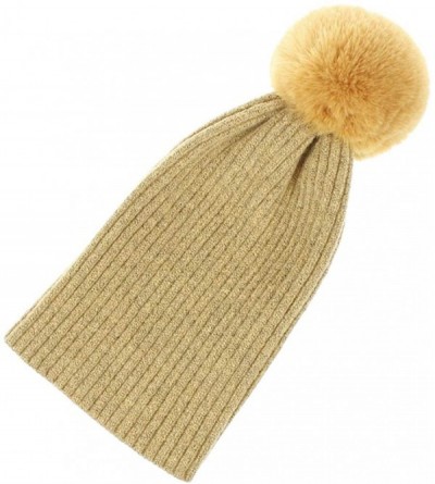 Skullies & Beanies Women Winter Knit-Beanie-Hats with Pom - Yellow - CO18L50QOM5 $9.66