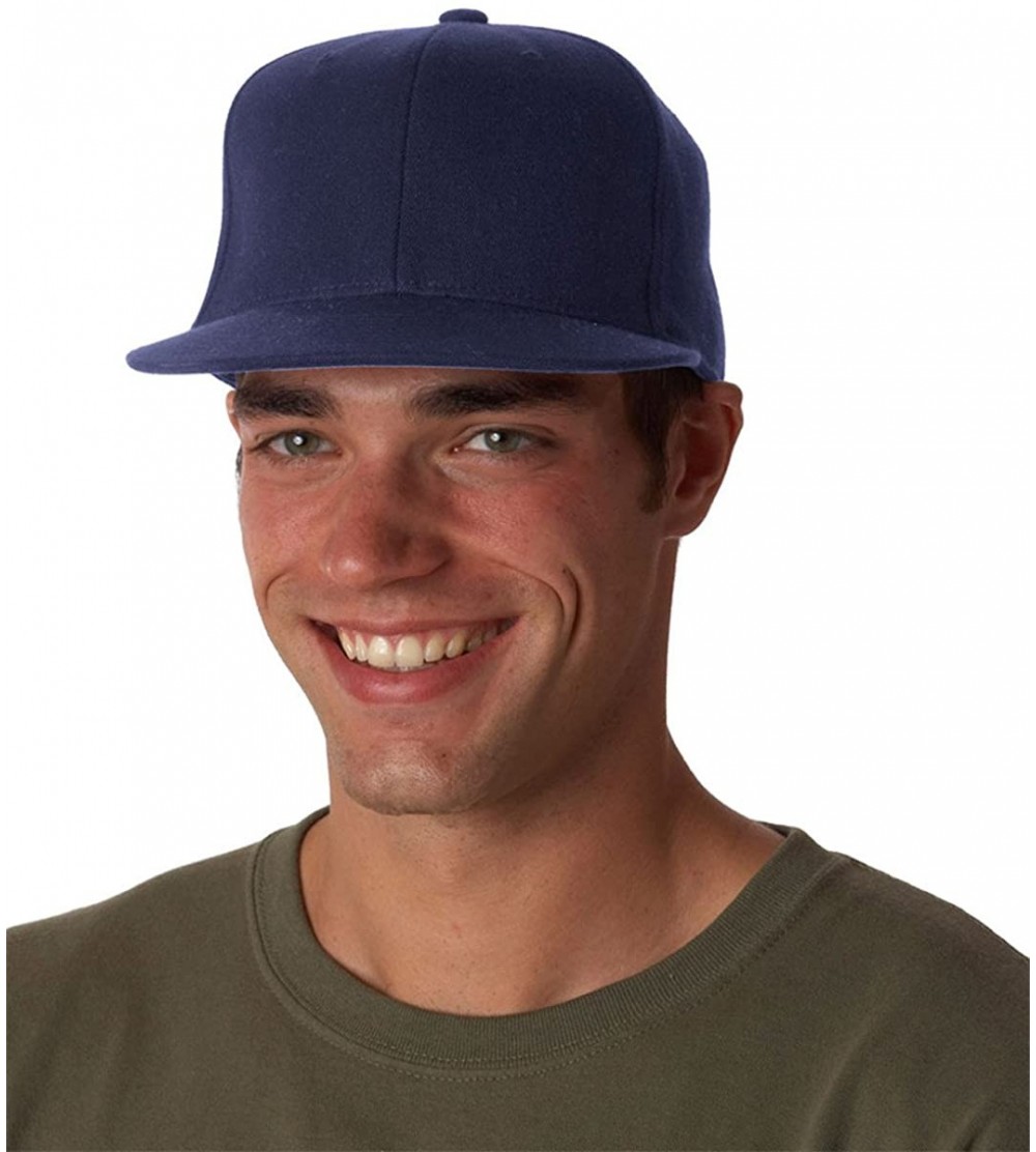 Baseball Caps Flexfit Premium 210 Fitted Flat Brim Baseball Hat - Navy Blue - CD11WG8EX3V $16.49