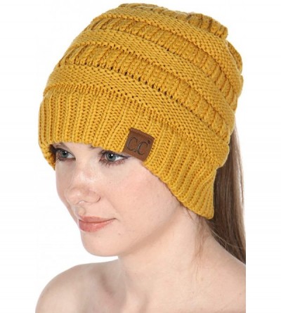 Skullies & Beanies Beanie Ponytail Beanie Messy bun Beanie Soft Warm Cable Winter Chunky Skull Cap - Solid Mustard - CX188OO5...