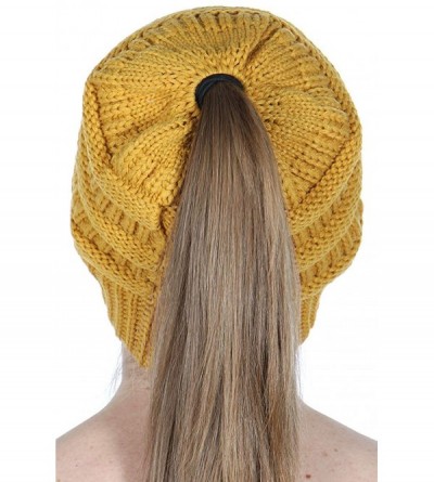 Skullies & Beanies Beanie Ponytail Beanie Messy bun Beanie Soft Warm Cable Winter Chunky Skull Cap - Solid Mustard - CX188OO5...