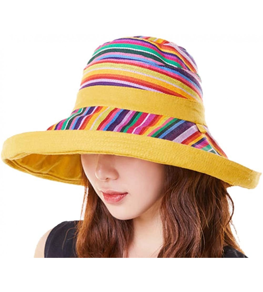 Sun Hats Bucket Hat for Women Double Side Wear Hat Girls Large Wide Brim Hat Packable Visor Caps - A-yellow(tw) - C418T4WN59C...