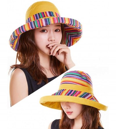 Sun Hats Bucket Hat for Women Double Side Wear Hat Girls Large Wide Brim Hat Packable Visor Caps - A-yellow(tw) - C418T4WN59C...