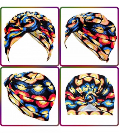 Skullies & Beanies Cotton Turbans for Women Flower Knot Headwrap Pre-Tied Bonnet Boho Pattern Chemo caps for Hair Loss - CM18...