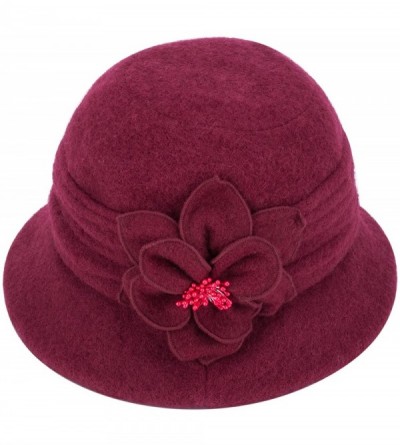 Berets Womens Gatsby 1920s Winter Wool Cap Beret Beanie Cloche Bucket Hat A299 - Wine - C8126JZ5XTJ $16.28