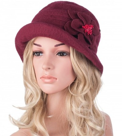 Berets Womens Gatsby 1920s Winter Wool Cap Beret Beanie Cloche Bucket Hat A299 - Wine - C8126JZ5XTJ $16.28