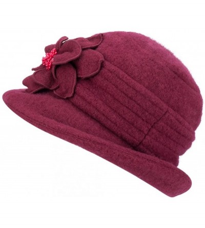 Berets Womens Gatsby 1920s Winter Wool Cap Beret Beanie Cloche Bucket Hat A299 - Wine - C8126JZ5XTJ $16.28